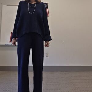 Elegant Navy Knit Pantsuit for Women
